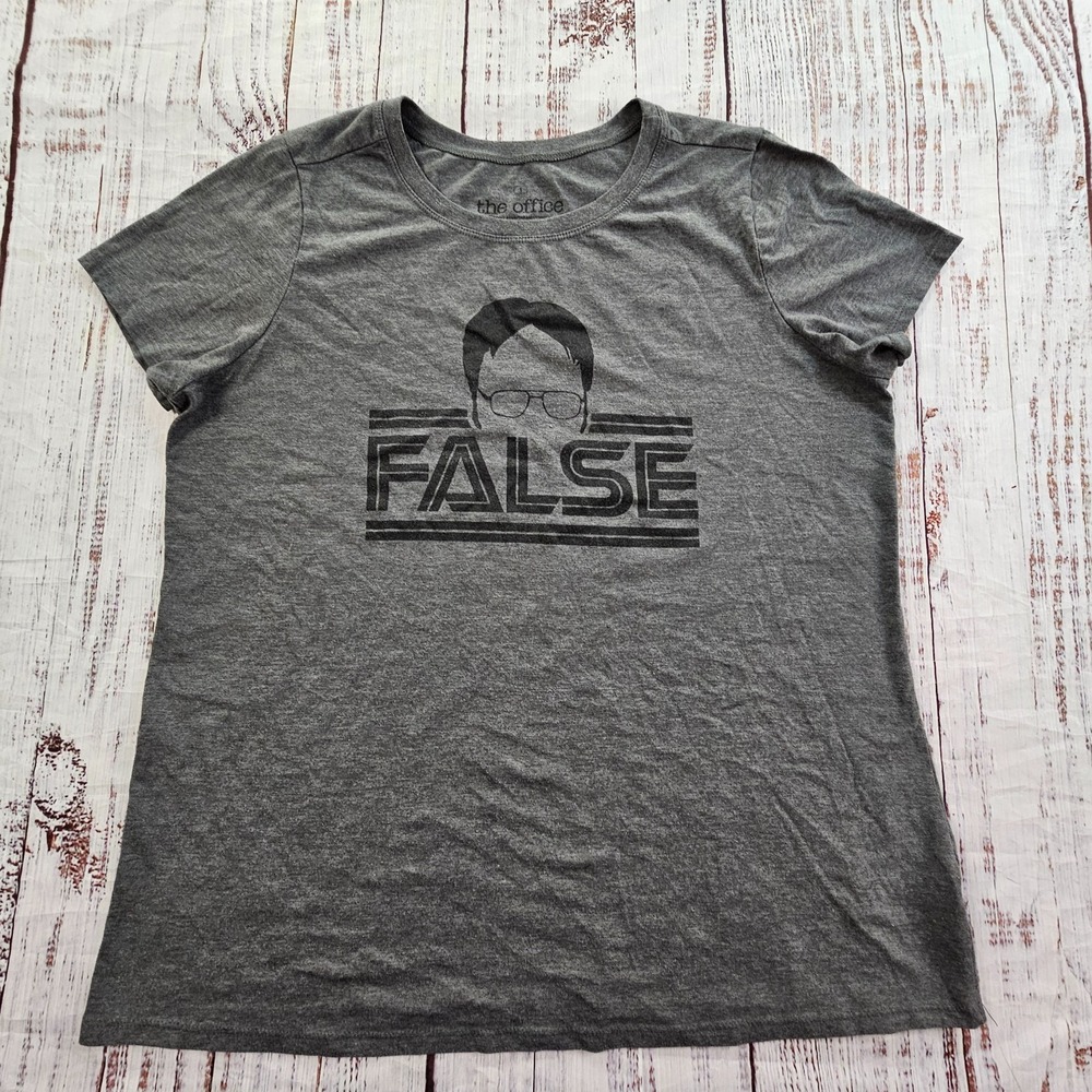False Dwight The Office Gray Short Sleeve Cotton Blend T-Shirt Women's 1